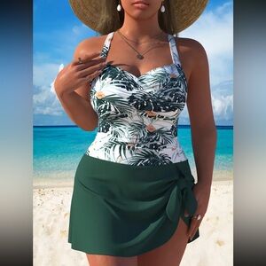 NEW 1 Piece Swim Dress, green skirt #SW-D1-0100